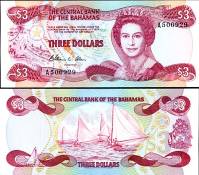 *3 Bahamské doláre Bahamy 1974 (1984), P44 UNC - Kliknutím na obrázok zatvorte -